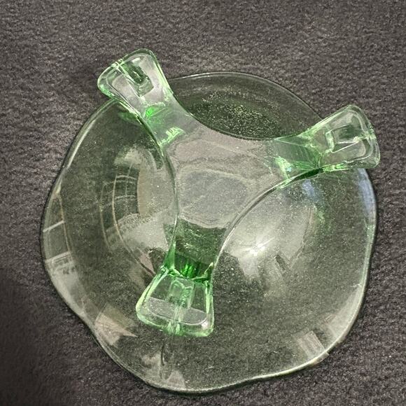 2 Fostoria Green Footed Bowl Depression Uranium  Glass - Picture 7 of 8